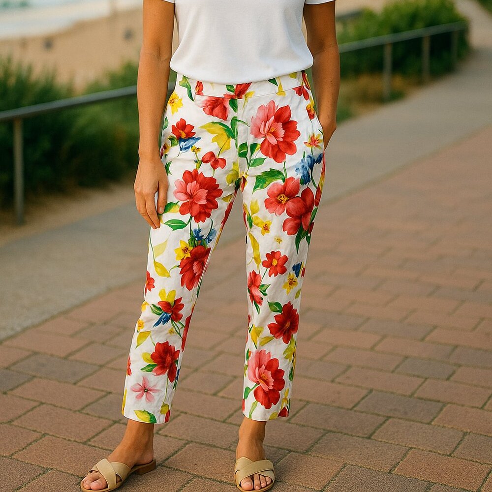 Cache Floral Crop Pants Womens 12 Resortware Comfort Cottagecore Beach Party